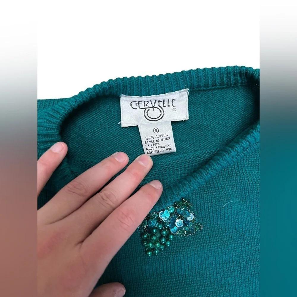 Cervelle vintage blue grape beaded tunic sweater - Picture 3 of 3